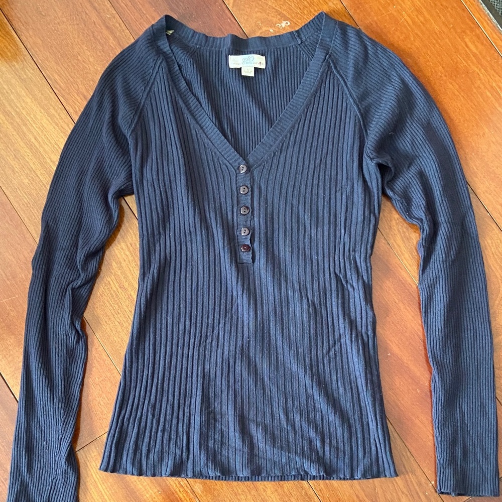 Vintage SO Brand Dark Blue Ribbed Long Sleeve Top